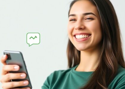Hombre sonriendo usa celular para ventas
