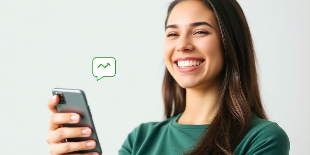 Hombre sonriendo usa celular para ventas