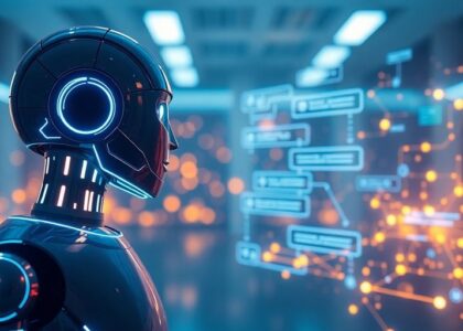 Chatbot eficiente con interfaz futurista.